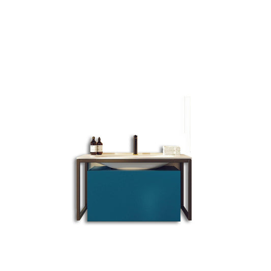 Eviva Modena 32" x 19" Teal Wall-Mounted Bathroom Vanity With White Integrated Solid Surface Countertop