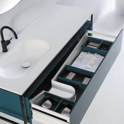 Eviva Modena 51" x 19" Teal Wall-Mounted Bathroom Vanity With White Integrated Solid Surface Countertop