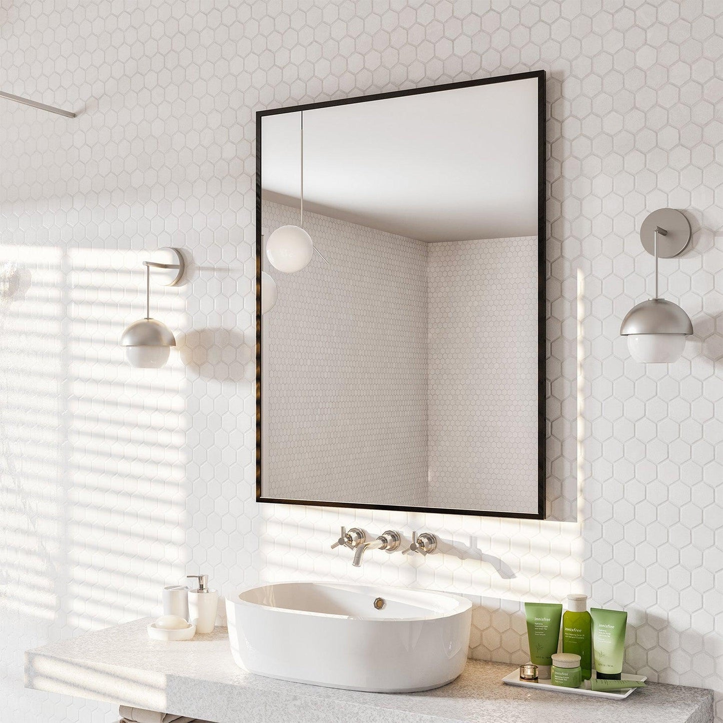 Eviva Modern 24" x 30" Black Framed Wall-Mounted Bathroom Mirror