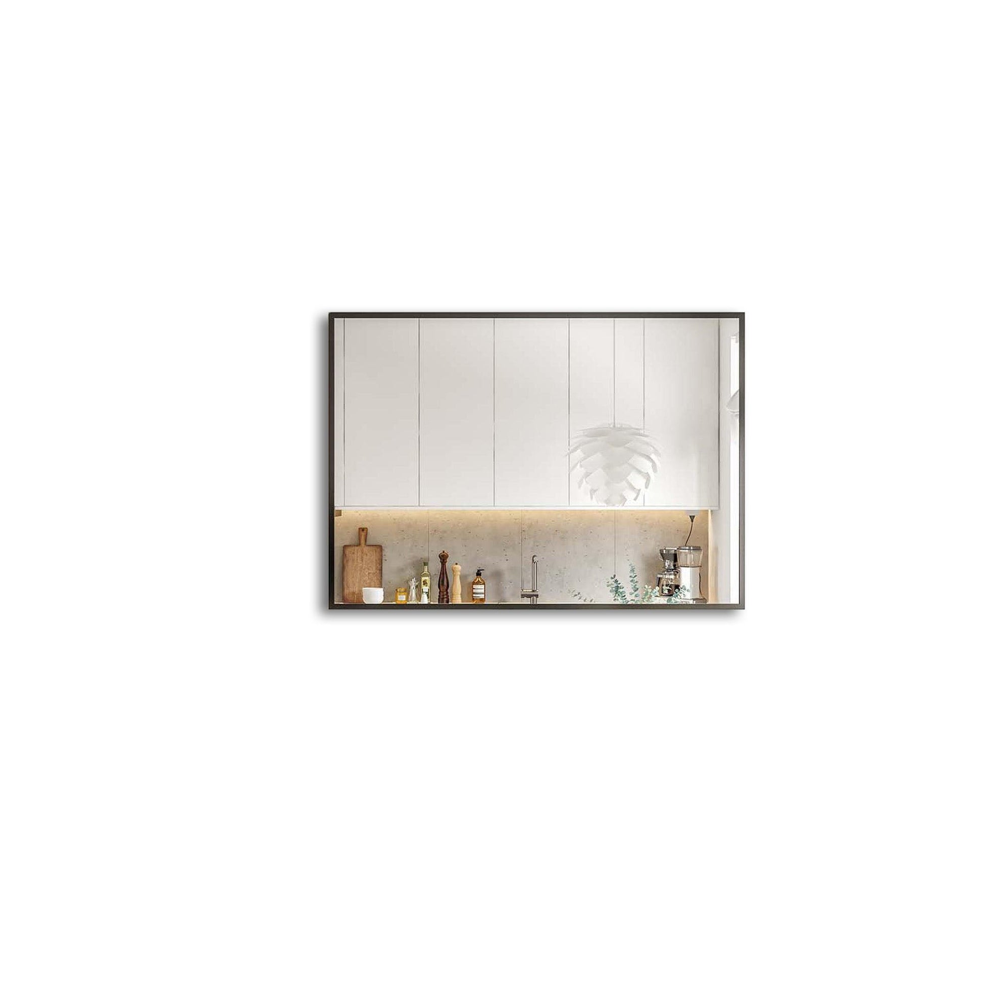 Eviva Modern 48" x 30" Black Framed Bathroom Wall-Mounted Mirror