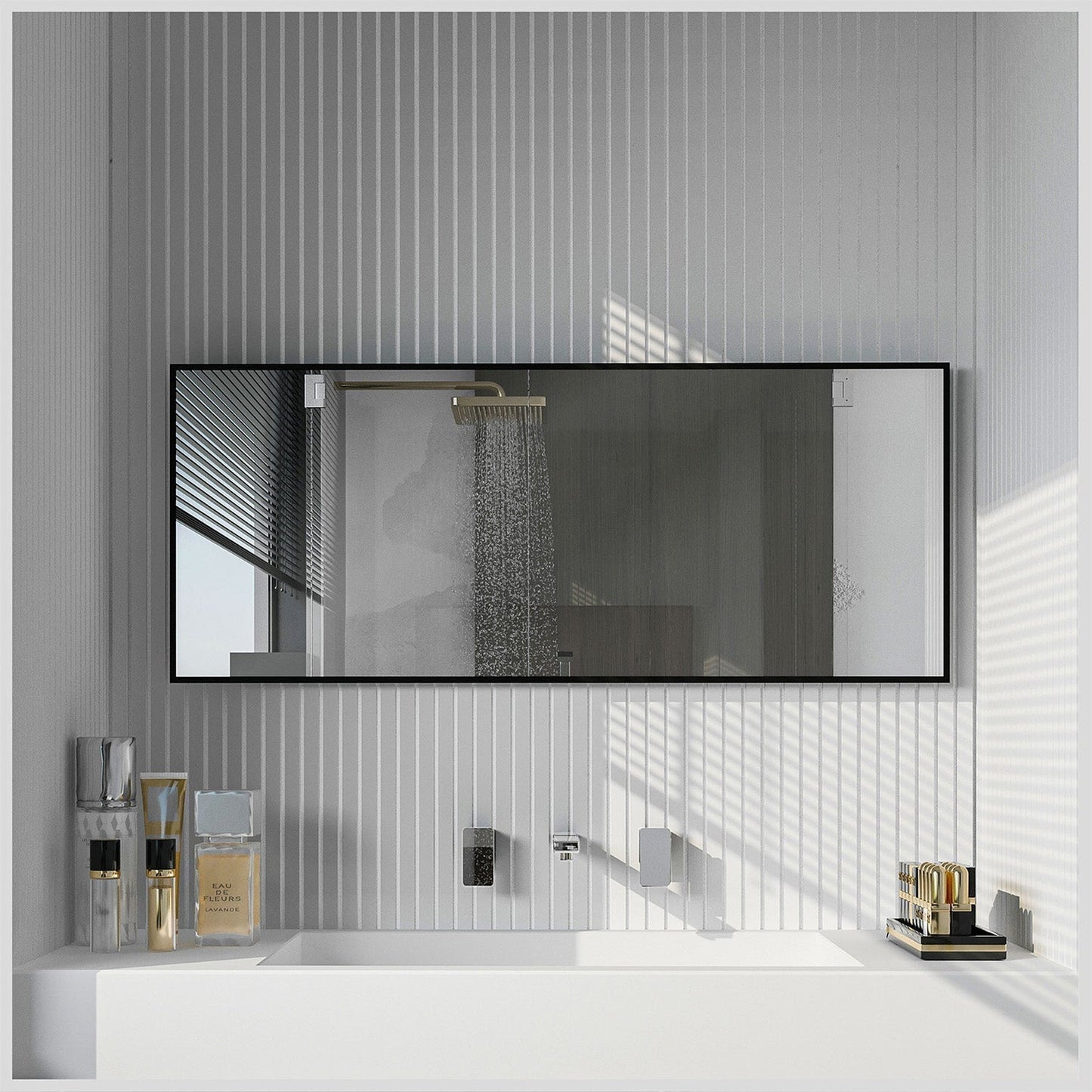 Eviva Modern 72" x 30" Black Framed Bathroom Wall-Mounted Mirror