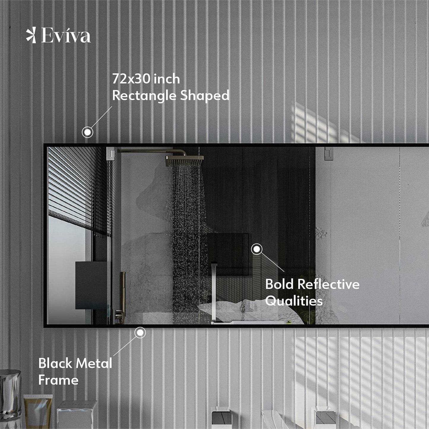 Eviva Modern 72" x 30" Black Framed Bathroom Wall-Mounted Mirror