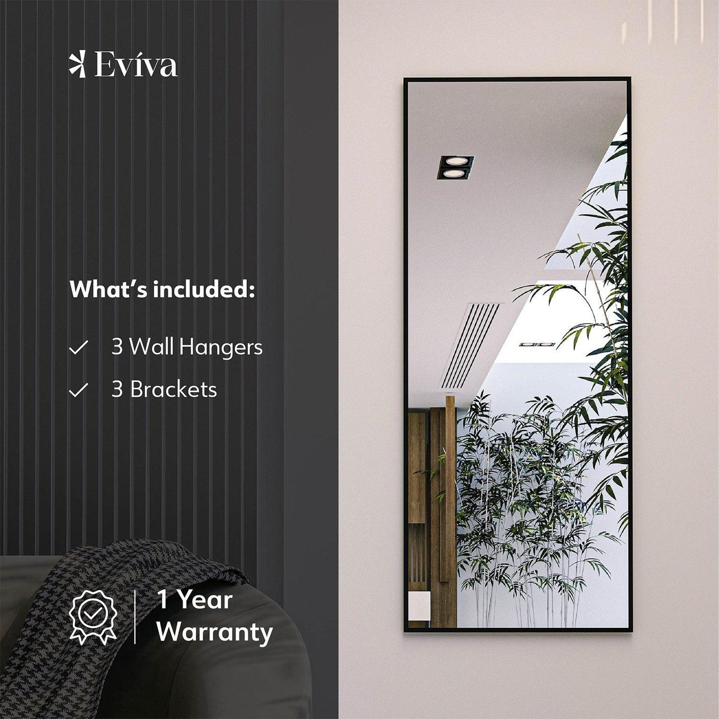 Eviva Modern 72" x 30" Black Framed Bathroom Wall-Mounted Mirror