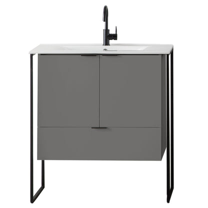 Eviva Moma 24" x 34" Gray Bathroom Vanity With Black Metallic Legs and Single Integrated Sink