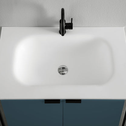 Eviva Moma 24" x 34" Teal Bathroom Vanity With Black Metallic Legs and Single Integrated Sink