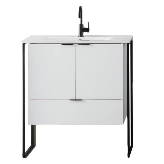 Eviva Moma 24" x 34" White Bathroom Vanity With Black Metallic Legs and Single Integrated Sink