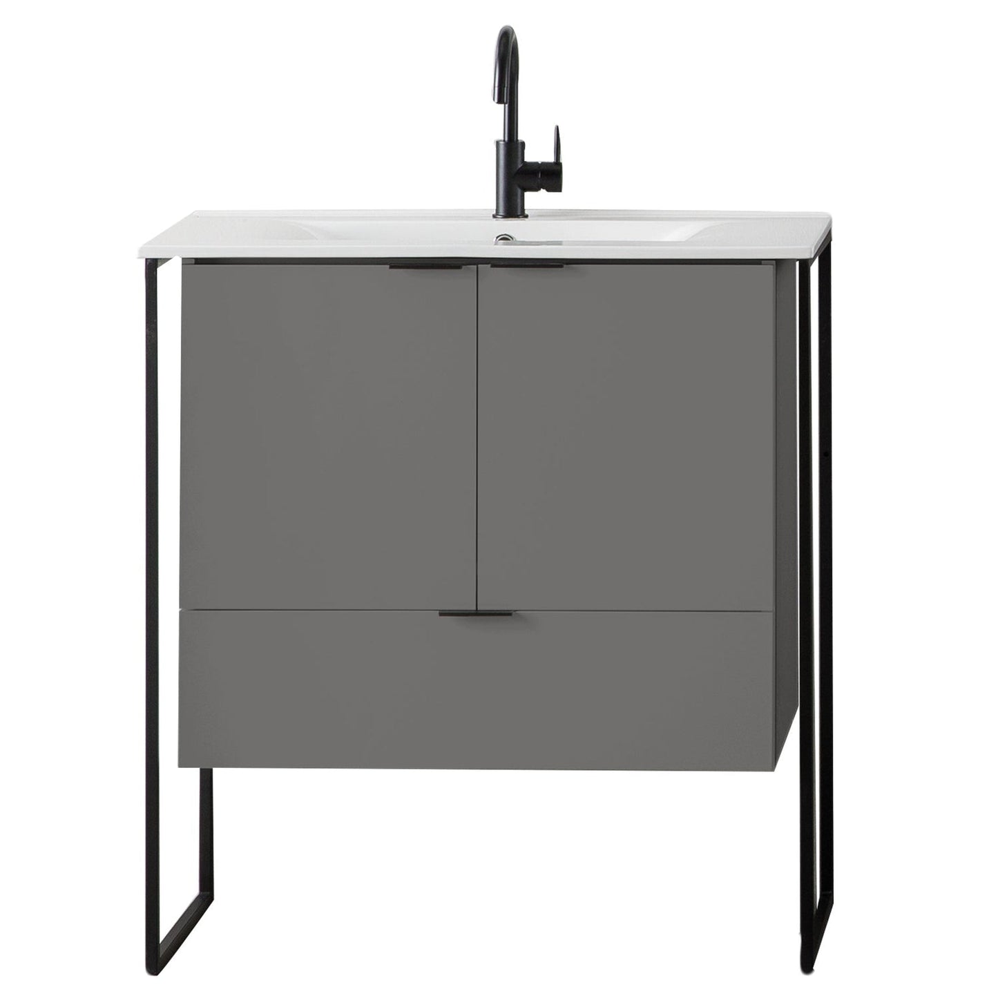 Eviva Moma 32" x 34" Gray Bathroom Vanity With Black Metallic Legs and Single Integrated Sink