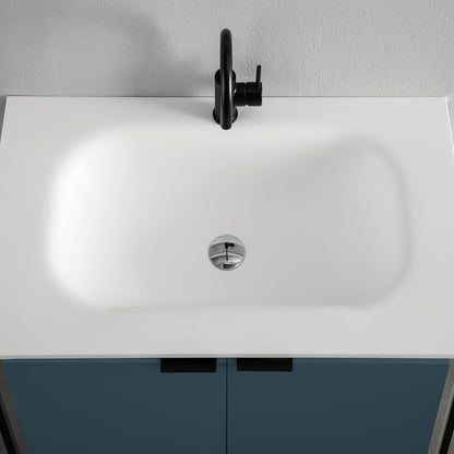 Eviva Moma 32" x 34" Teal Bathroom Vanity With Black Metallic Legs and Single Integrated Sink