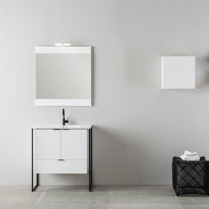 Eviva Moma 32" x 34" White Bathroom Vanity With Black Metallic Legs and Single Integrated Sink