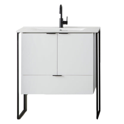 Eviva Moma 32" x 34" White Bathroom Vanity With Black Metallic Legs and Single Integrated Sink