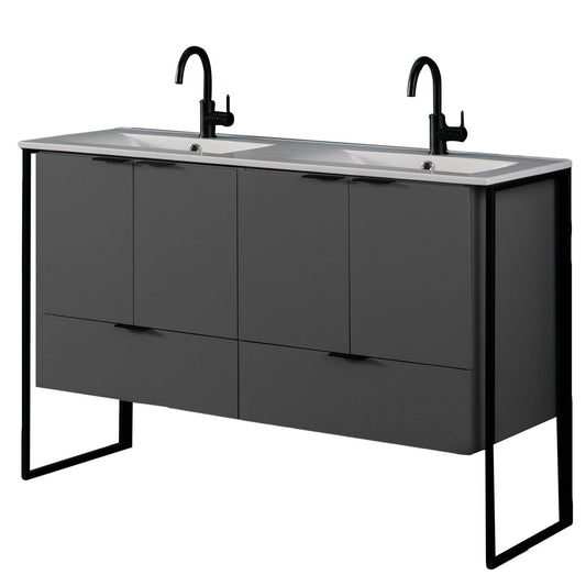 Eviva Moma 48" x 34" Gray Bathroom Vanity With Black Metallic Legs and Double Integrated Sink
