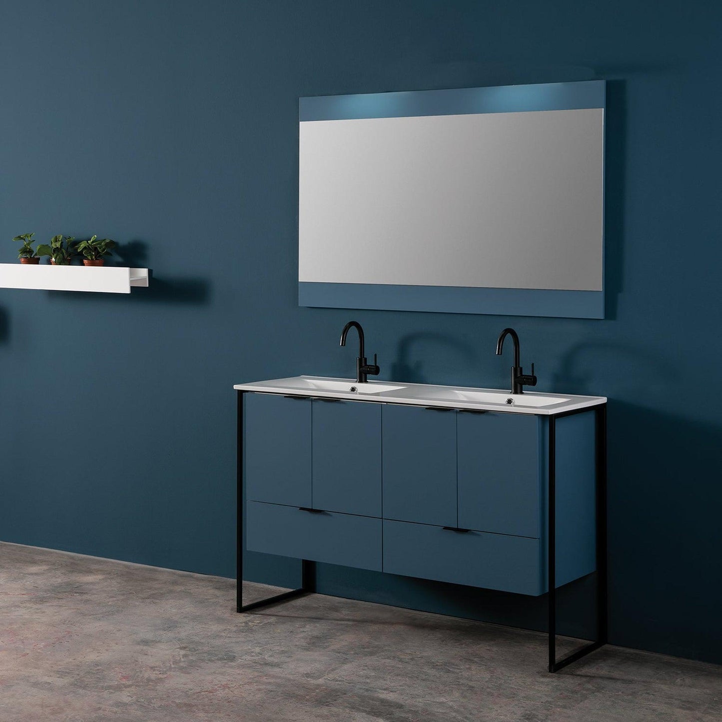 Eviva Moma 48" x 34" Teal Bathroom Vanity With Black Metallic Legs and Double Integrated Sink