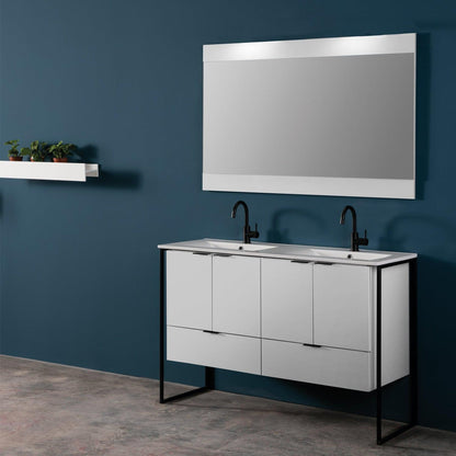 Eviva Moma 48" x 34" White Bathroom Vanity With Black Metallic Legs and Double Integrated Sink