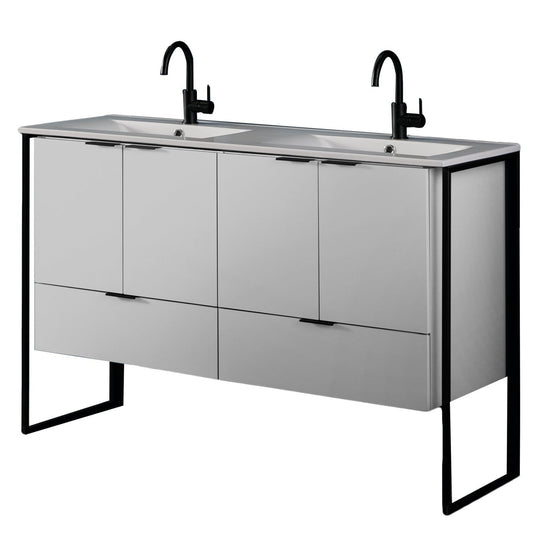 Eviva Moma 48" x 34" White Bathroom Vanity With Black Metallic Legs and Double Integrated Sink