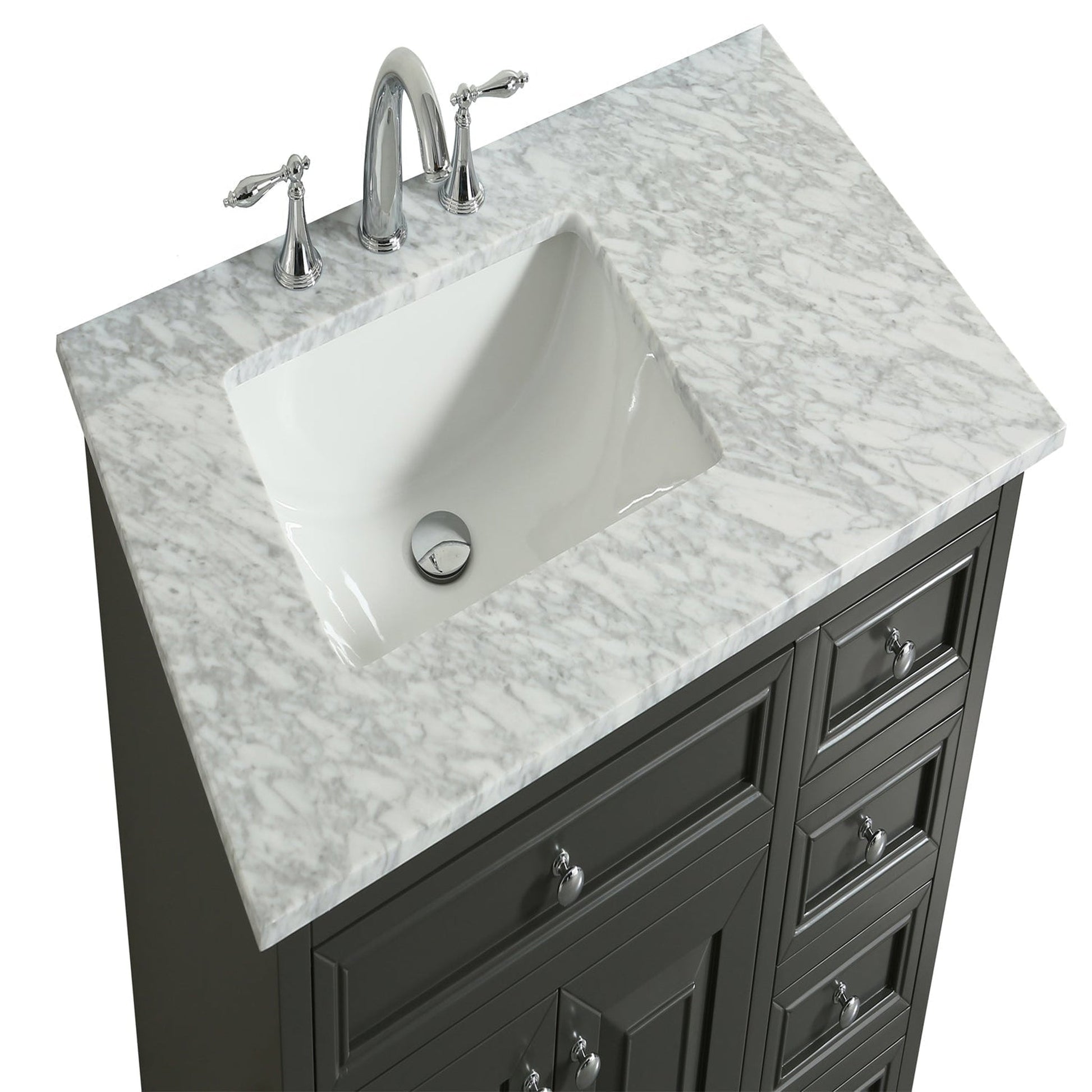 Eviva Monroe 36" x 35" Gray Bathroom Vanity With White Carrara Marble Countertop and Single Undermount Sink