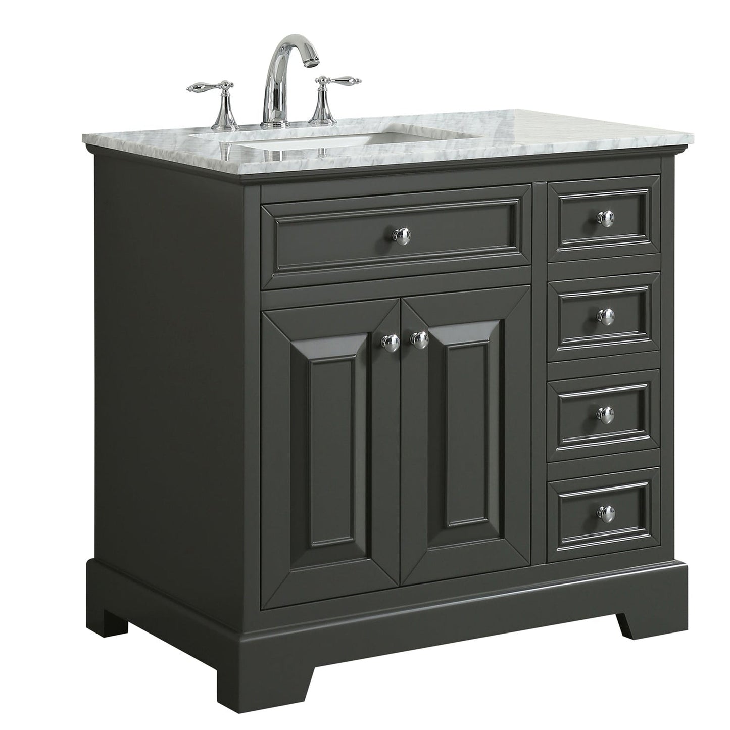 Eviva Monroe 36" x 35" Gray Bathroom Vanity With White Carrara Marble Countertop and Single Undermount Sink