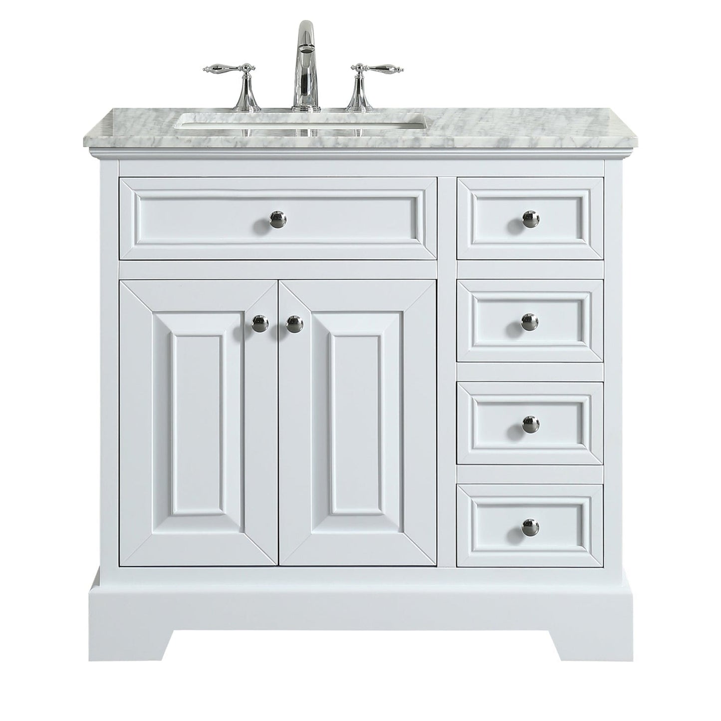 Eviva Monroe 36" x 35" White Bathroom Vanity With White Carrara Marble Countertop and Single Undermount Sink