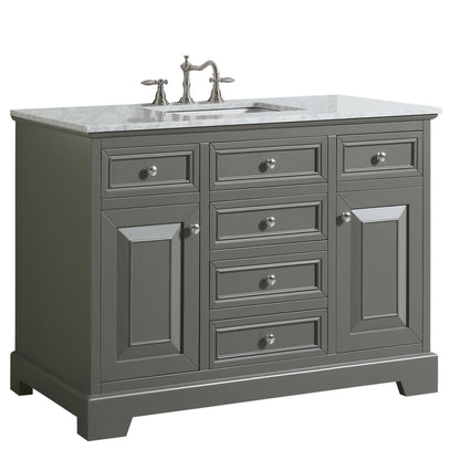 Eviva Monroe 42" x 35" Gray Bathroom Vanity With White Carrara Marble Countertop and Single Undermount Sink