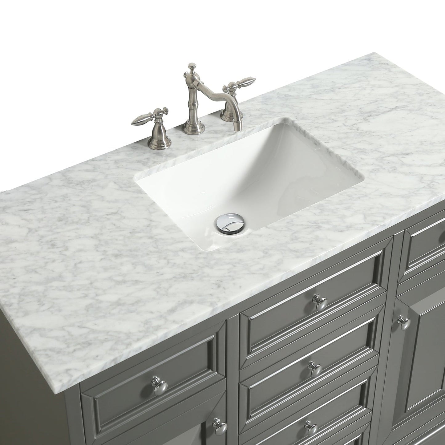 Eviva Monroe 42" x 35" Gray Bathroom Vanity With White Carrara Marble Countertop and Single Undermount Sink