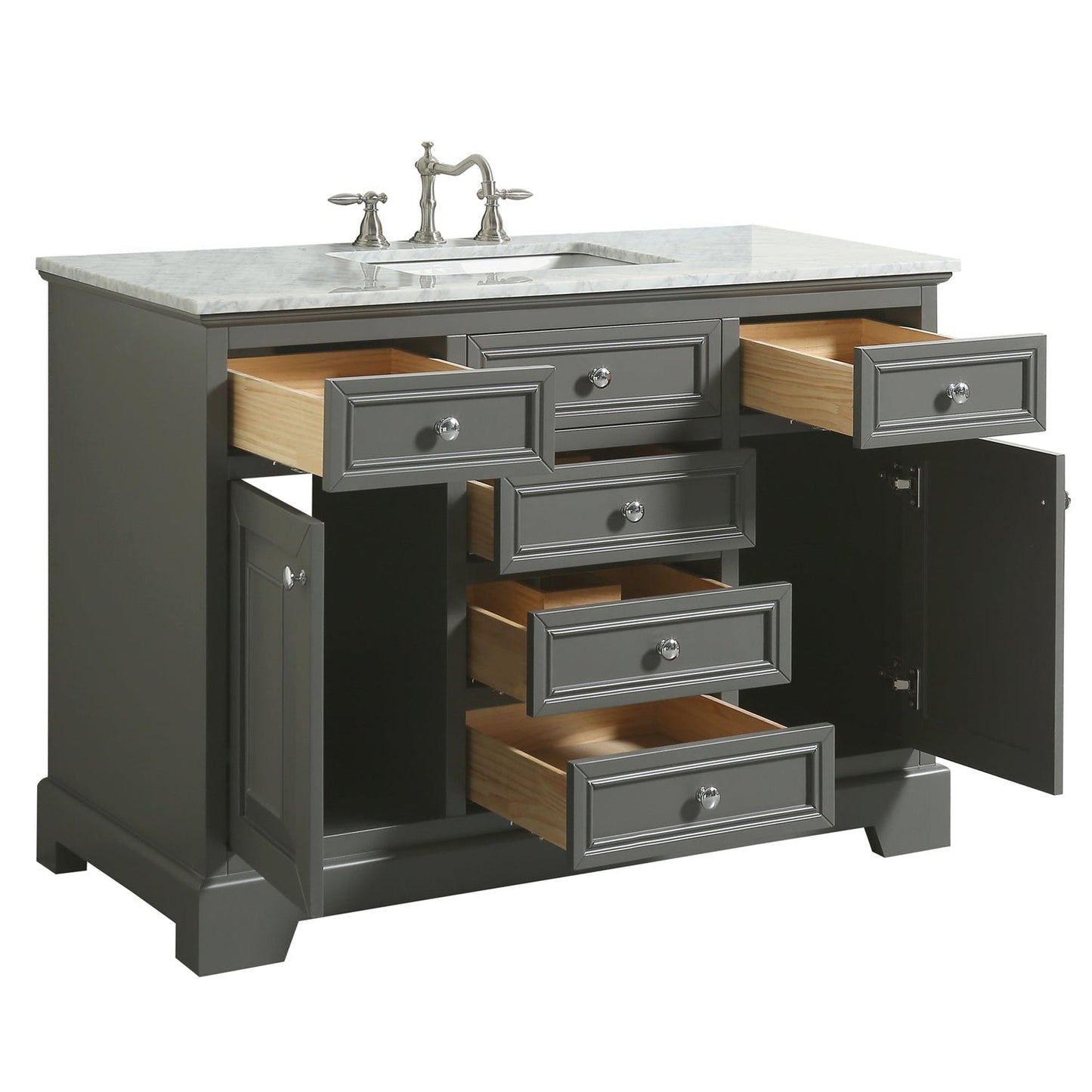 Eviva Monroe 42" x 35" Gray Bathroom Vanity With White Carrara Marble Countertop and Single Undermount Sink