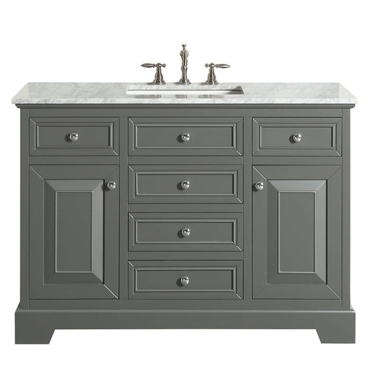 Eviva Monroe 42" x 35" Gray Bathroom Vanity With White Carrara Marble Countertop and Single Undermount Sink