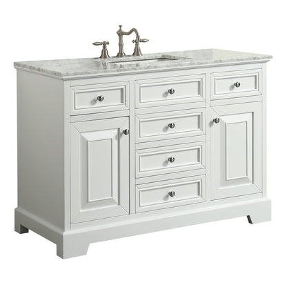 Eviva Monroe 42" x 35" White Bathroom Vanity With White Carrara Marble Countertop and Single Undermount Sink