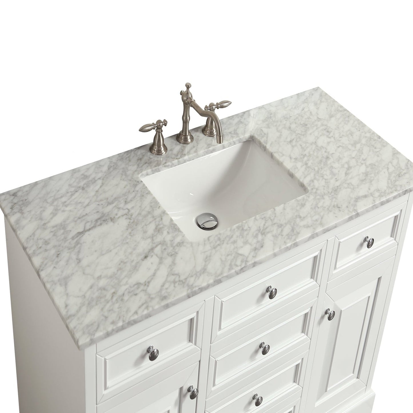 Eviva Monroe 42" x 35" White Bathroom Vanity With White Carrara Marble Countertop and Single Undermount Sink