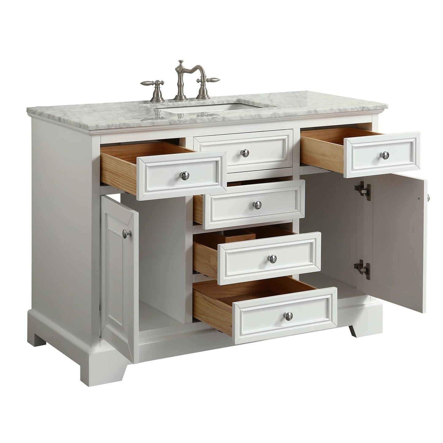 Eviva Monroe 42" x 35" White Bathroom Vanity With White Carrara Marble Countertop and Single Undermount Sink