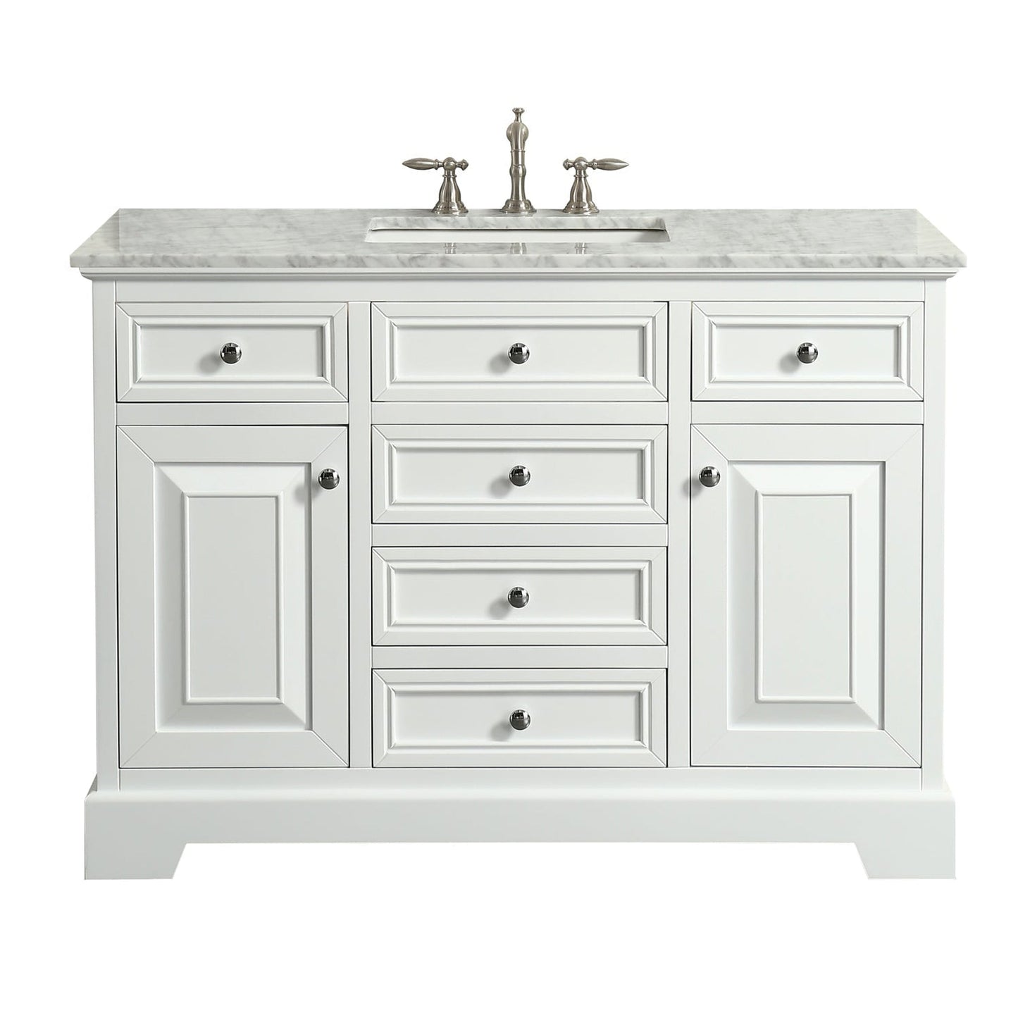 Eviva Monroe 42" x 35" White Bathroom Vanity With White Carrara Marble Countertop and Single Undermount Sink