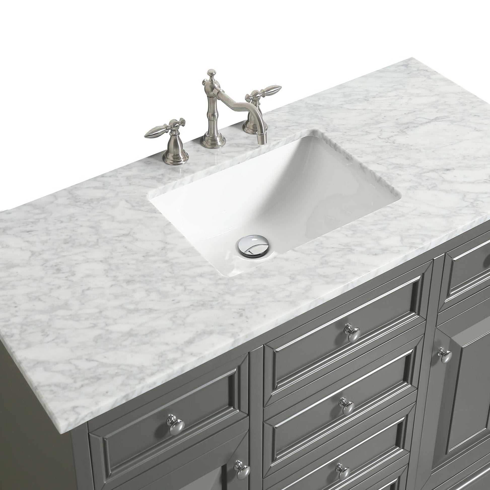 Eviva Monroe 48" x 35" Gray Bathroom Vanity With White Carrara Marble Countertop and Single Undermount Sink