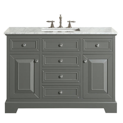 Eviva Monroe 48" x 35" Gray Bathroom Vanity With White Carrara Marble Countertop and Single Undermount Sink