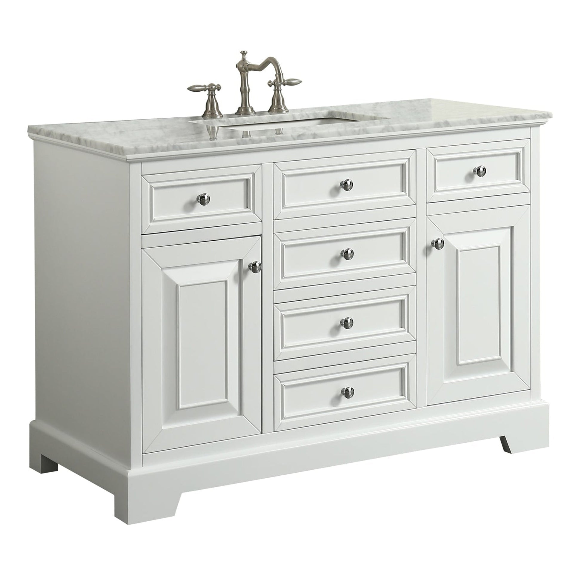 Eviva Monroe 48" x 35" White Bathroom Vanity With White Carrara Marble Countertop and Single Undermount Sink