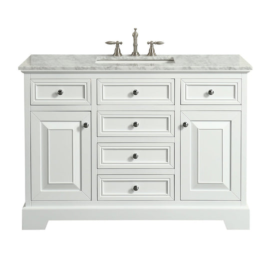 Eviva Monroe 48" x 35" White Bathroom Vanity With White Carrara Marble Countertop and Single Undermount Sink