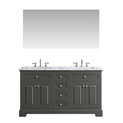 Eviva Monroe 60" x 34" Gray Bathroom Vanity With White Carrara Marble Countertop and Double Undermount Sink