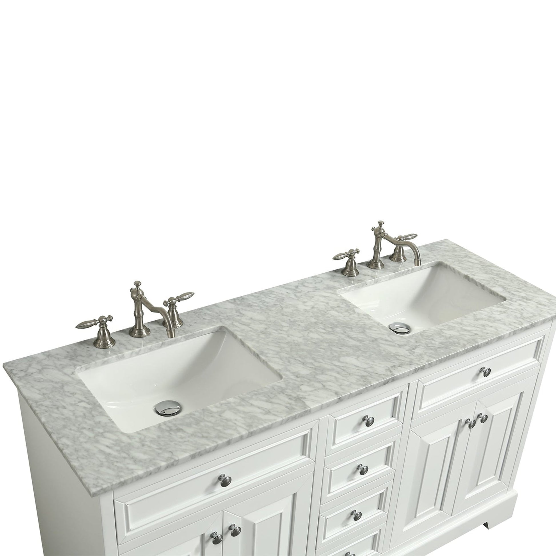 Eviva Monroe 60" x 34" White Bathroom Vanity With White Carrara Marble Countertop and Double Undermount Sink
