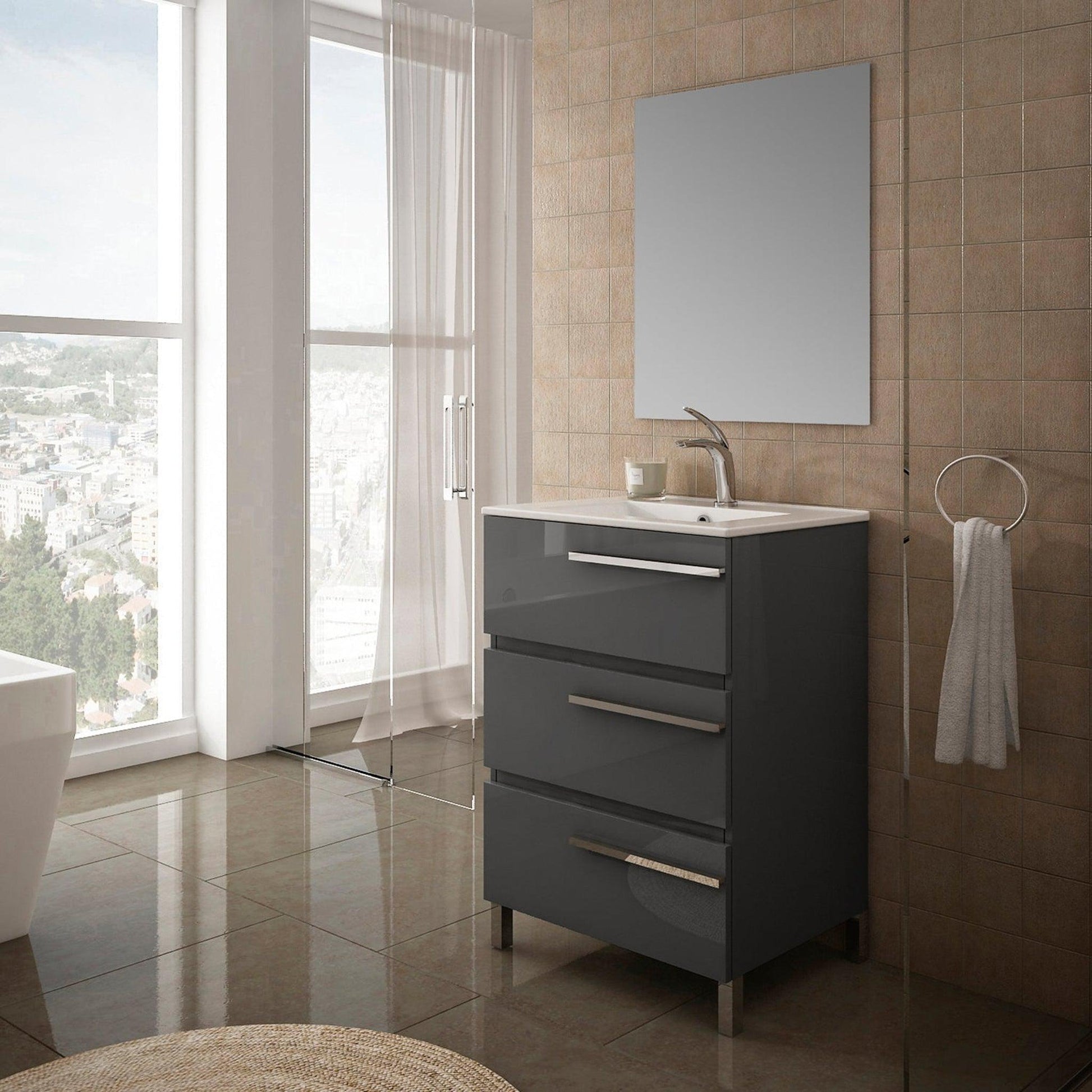 Eviva Olivia 20" x 34" Gray Freestanding Bathroom Vanity With White Porcelain Integrated Sink