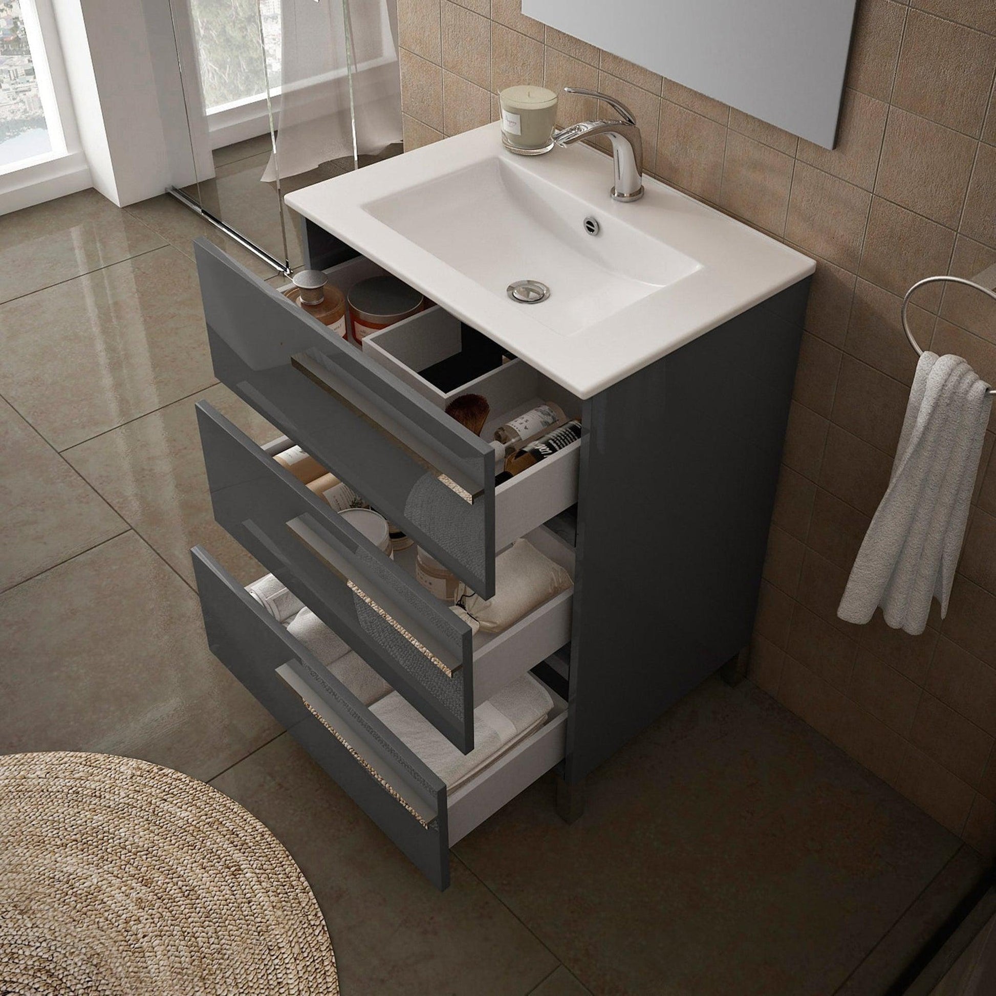 Eviva Olivia 20" x 34" Gray Freestanding Bathroom Vanity With White Porcelain Integrated Sink