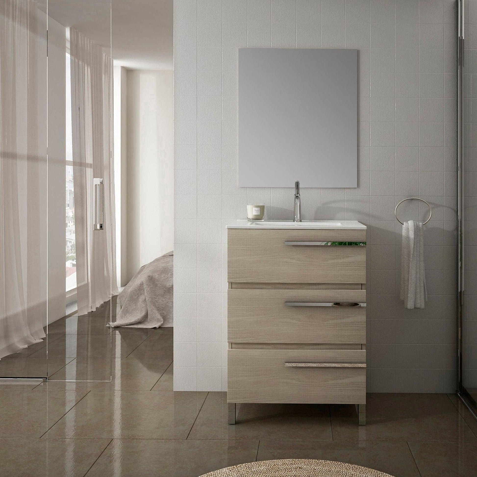 Eviva Olivia 20" x 34" Medium Oak Freestanding Bathroom Vanity With White Porcelain Integrated Sink