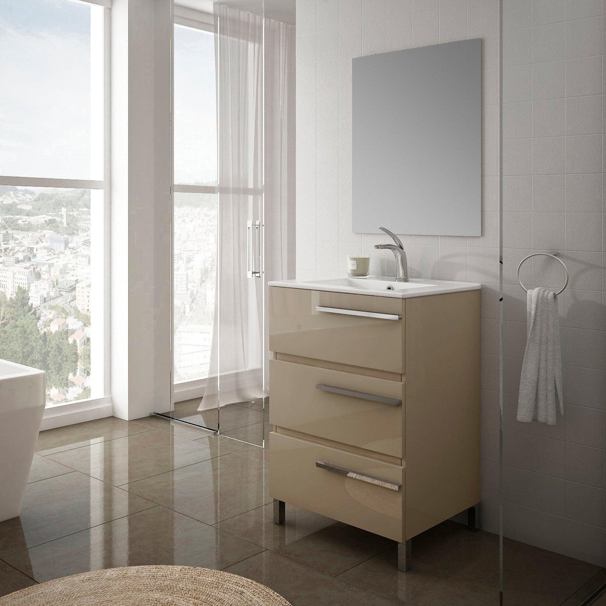 Eviva Olivia 20" x 34" Medium Oak Freestanding Bathroom Vanity With White Porcelain Integrated Sink