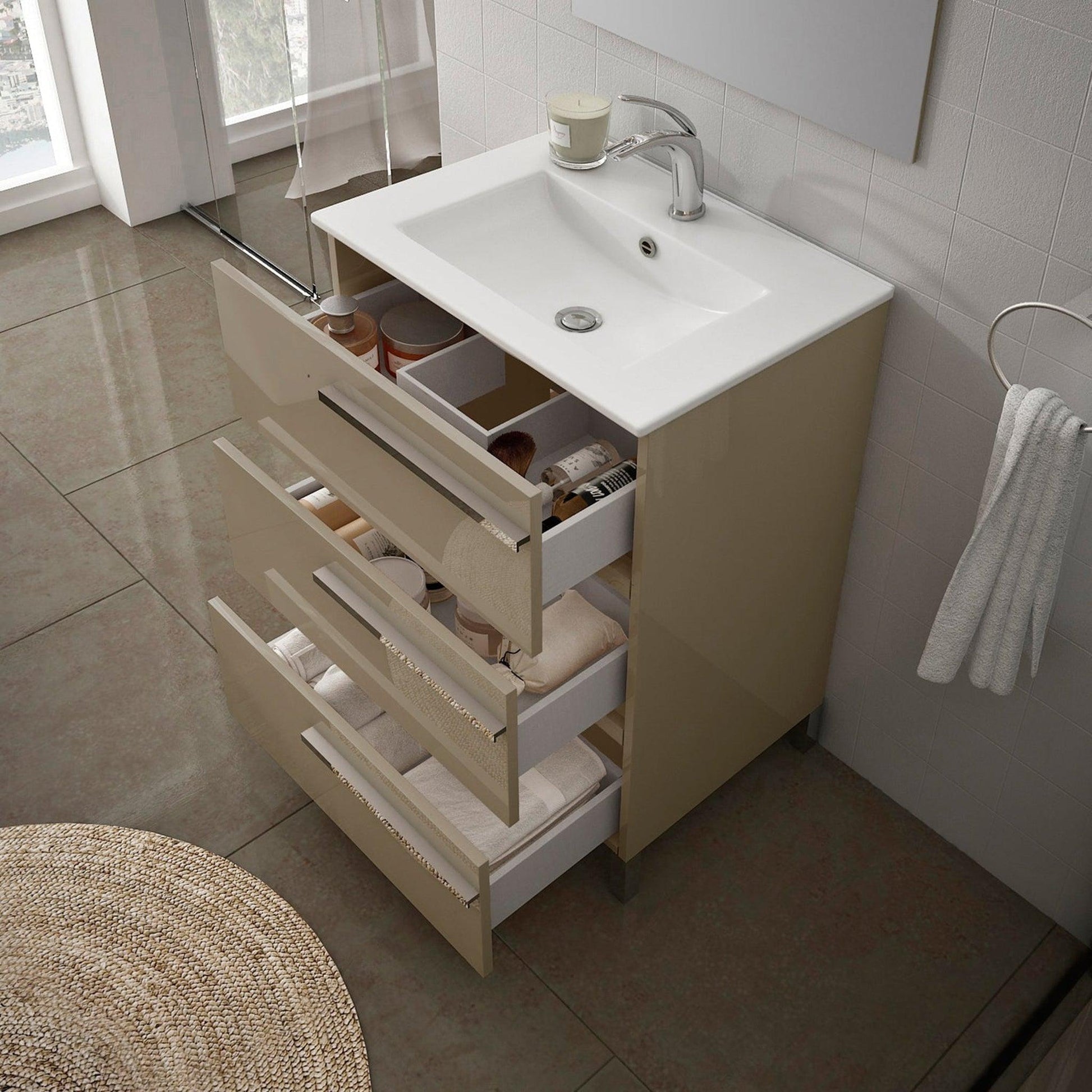 Eviva Olivia 20" x 34" Medium Oak Freestanding Bathroom Vanity With White Porcelain Integrated Sink