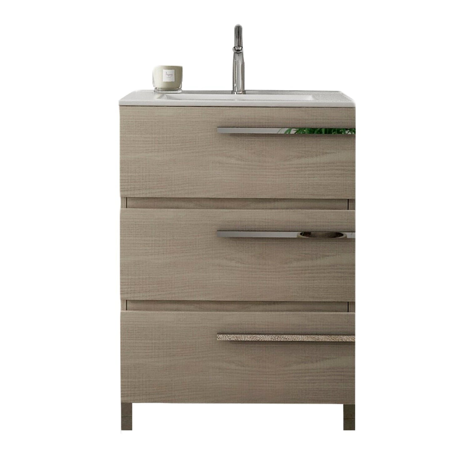 Eviva Olivia 20" x 34" Medium Oak Freestanding Bathroom Vanity With White Porcelain Integrated Sink