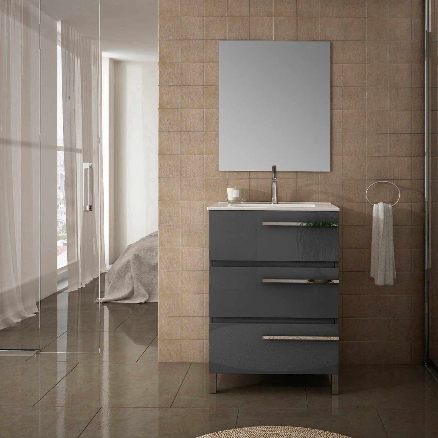 Eviva Olivia 24" x 34" Gray Freestanding Bathroom Vanity With White Porcelain Integrated Sink