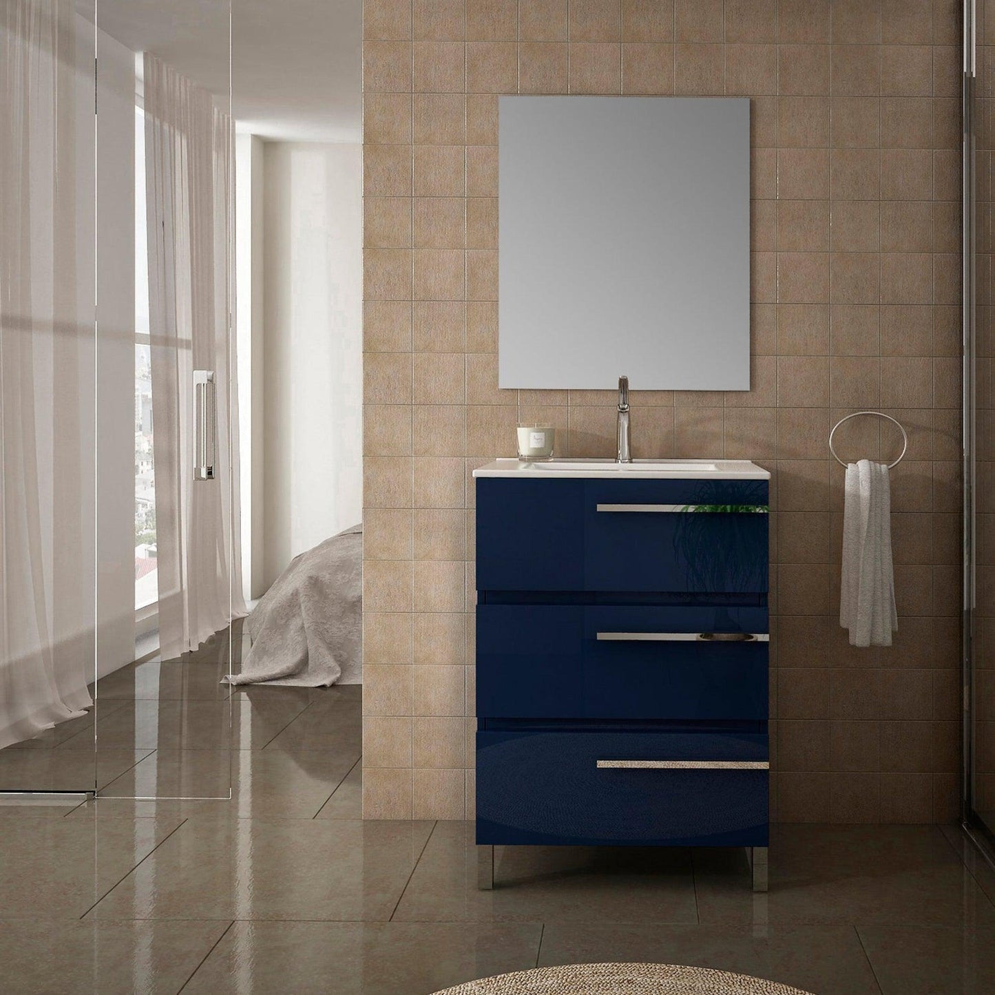 Eviva Olivia 24" x 34" Marino Blue Freestanding Bathroom Vanity With White Porcelain Integrated Sink