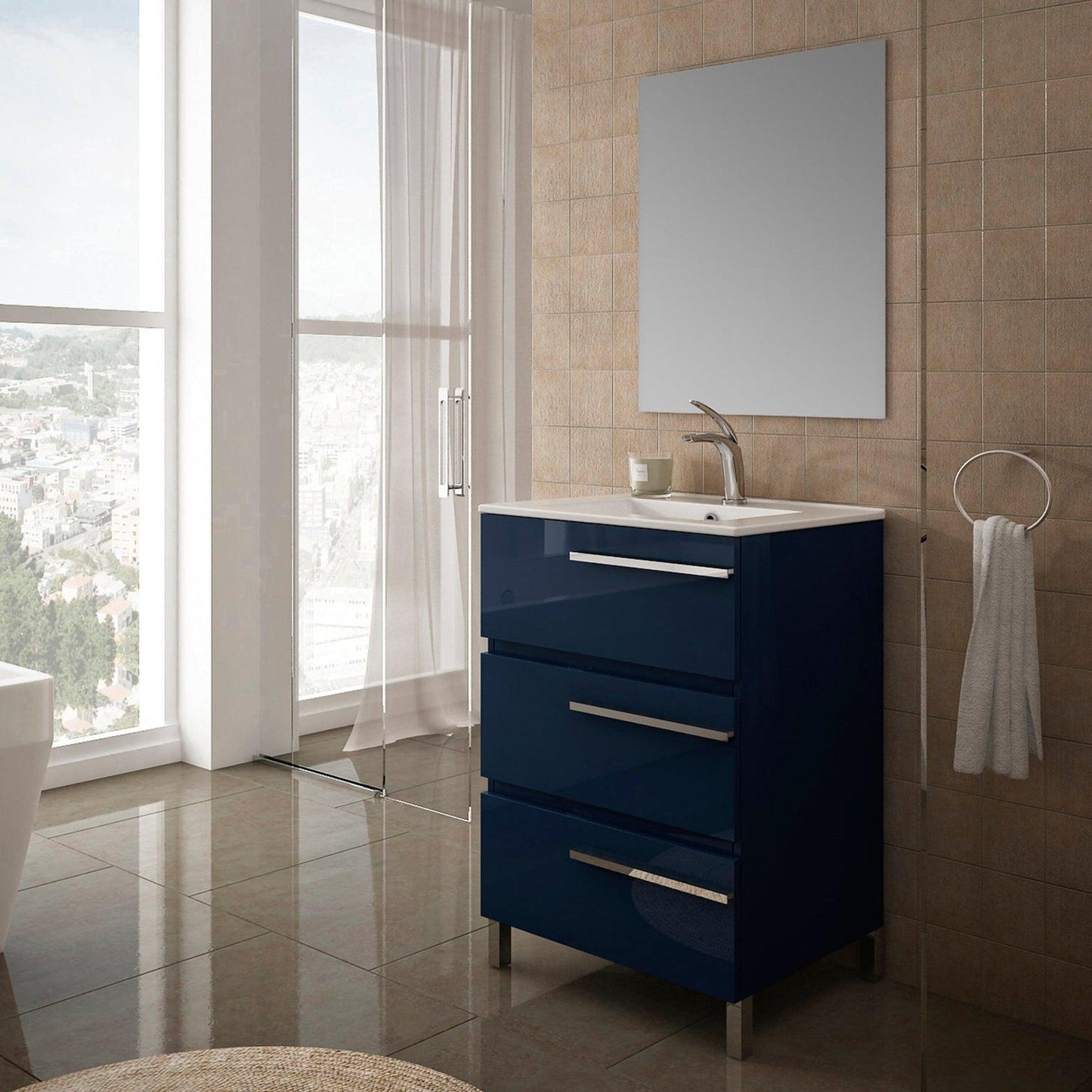 Eviva Olivia 24" x 34" Marino Blue Freestanding Bathroom Vanity With White Porcelain Integrated Sink