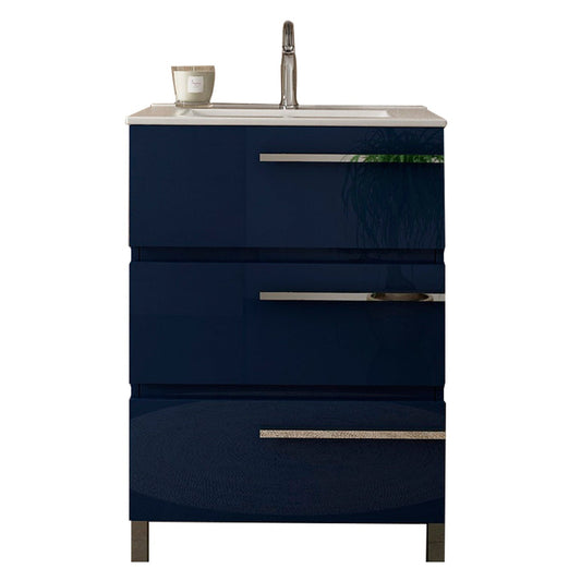 Eviva Olivia 24" x 34" Marino Blue Freestanding Bathroom Vanity With White Porcelain Integrated Sink