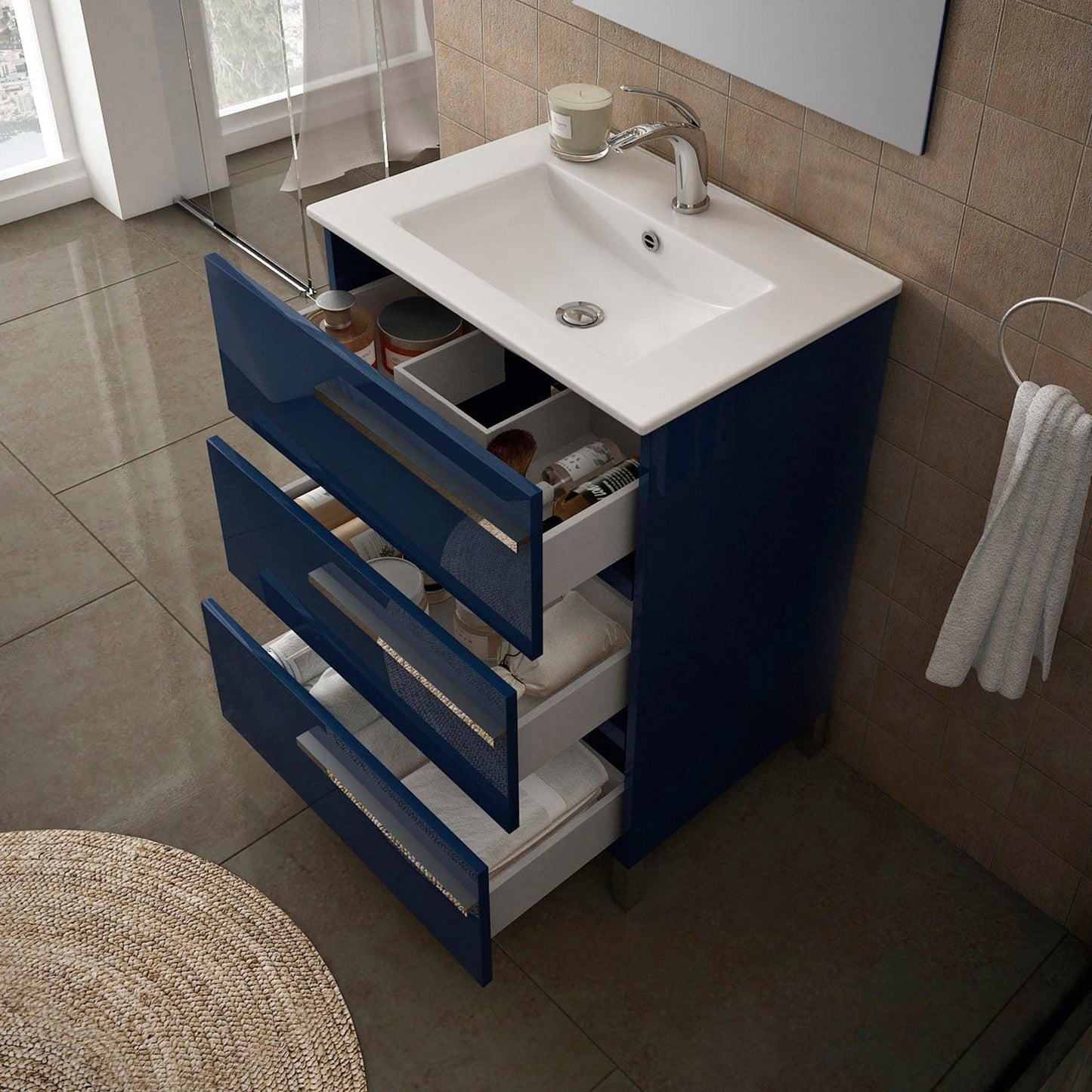 Eviva Olivia 28" x 34" Marino Blue Freestanding Bathroom Vanity With White Porcelain Integrated Sink
