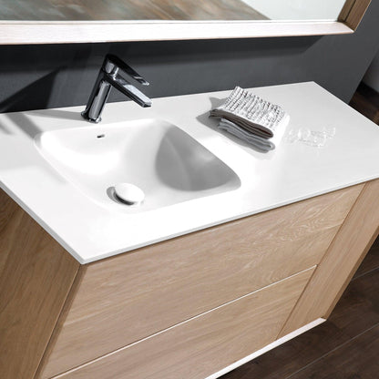 Eviva Prancer 36" x 25" Oak Wall-Mounted Bathroom Vanity With Integrated Solid Surface Sink