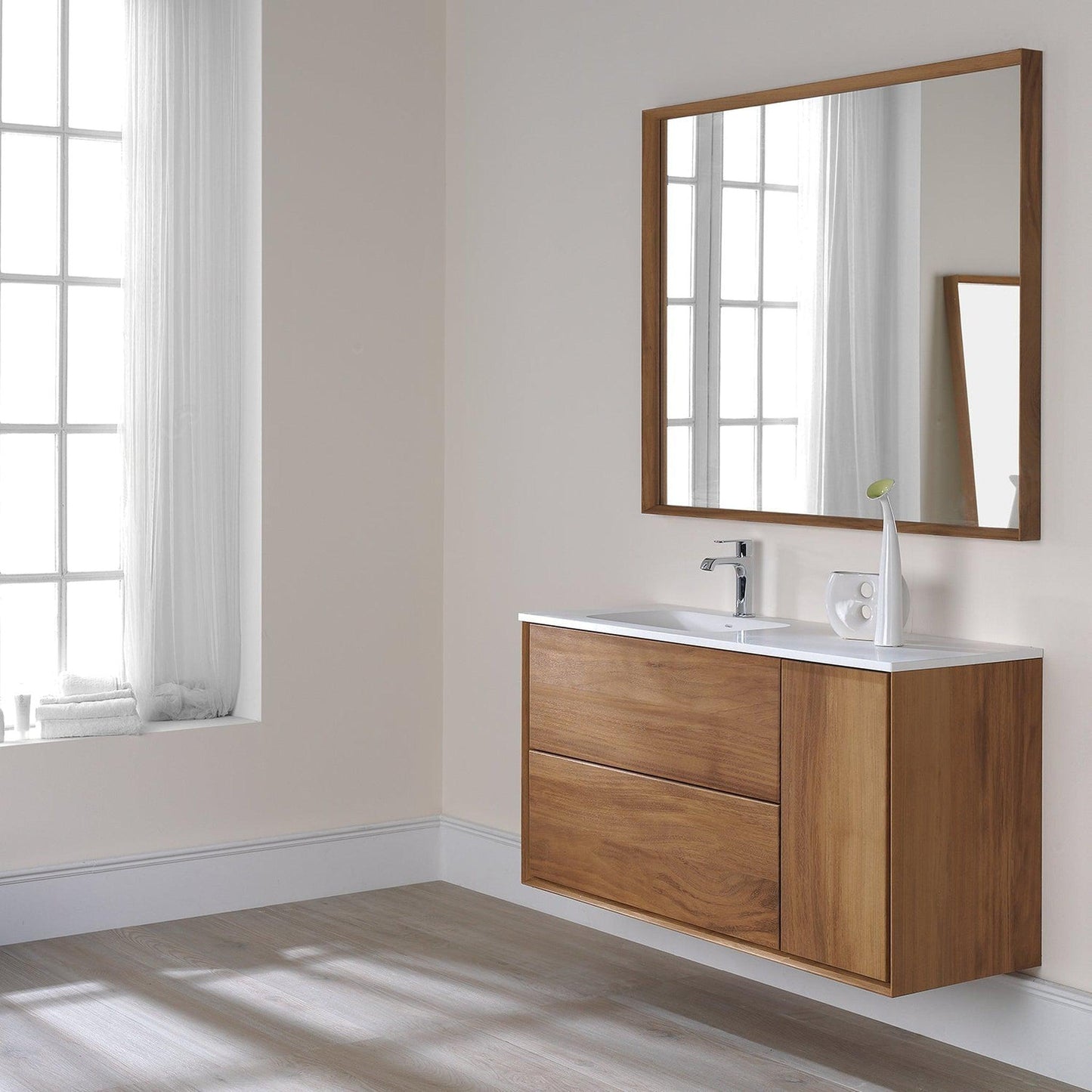 Eviva Prancer 44" x 25" Oak Wall-Mounted Bathroom Vanity With Integrated Solid Surface Sink