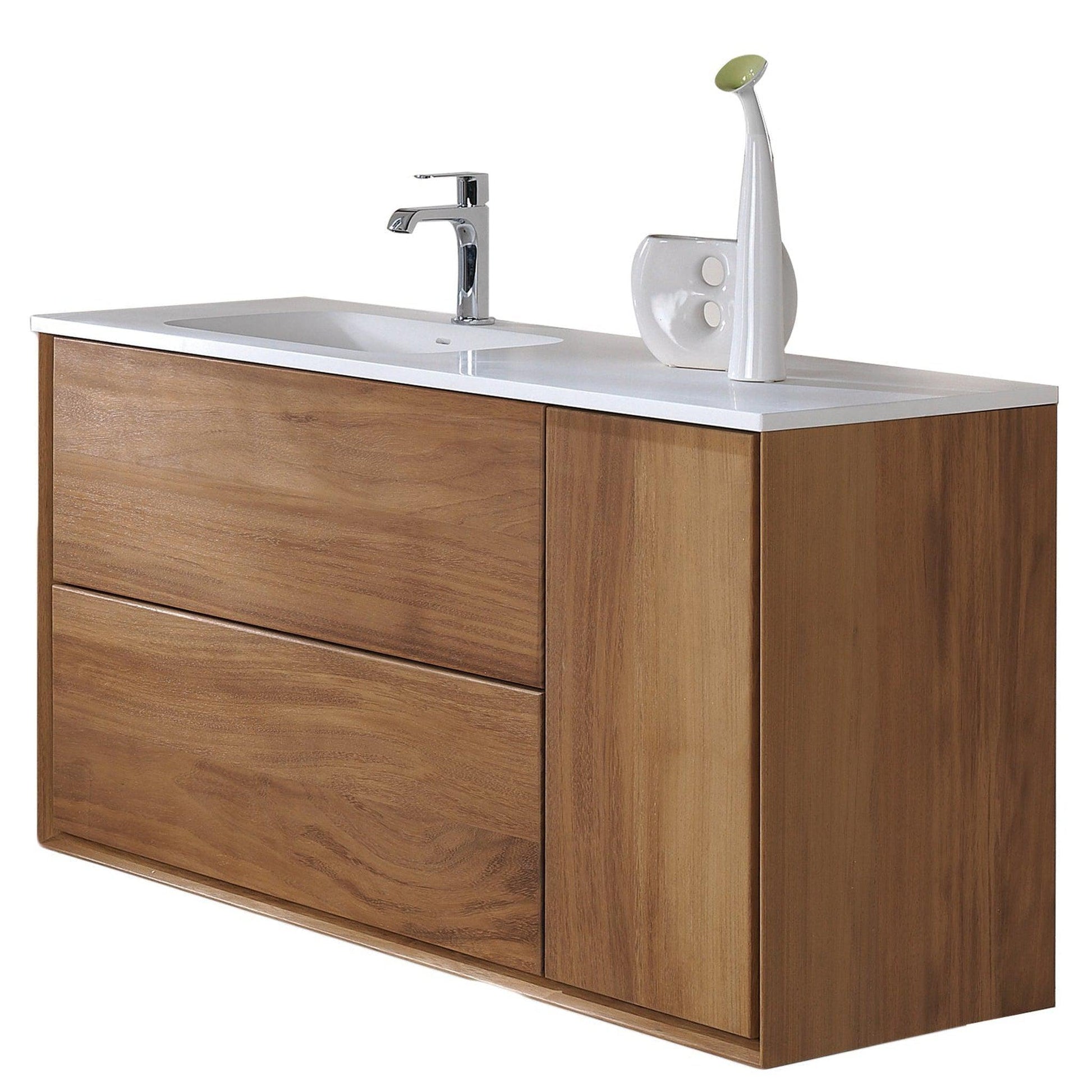Eviva Prancer 44" x 25" Oak Wall-Mounted Bathroom Vanity With Integrated Solid Surface Sink
