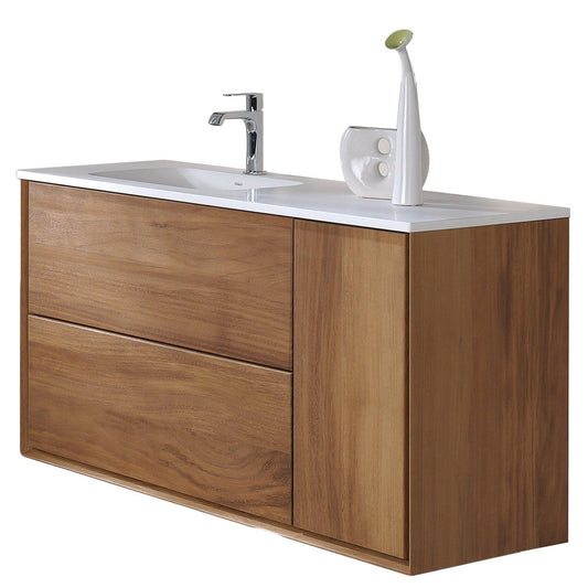 Eviva Prancer 44" x 25" Oak Wall-Mounted Bathroom Vanity With Integrated Solid Surface Sink